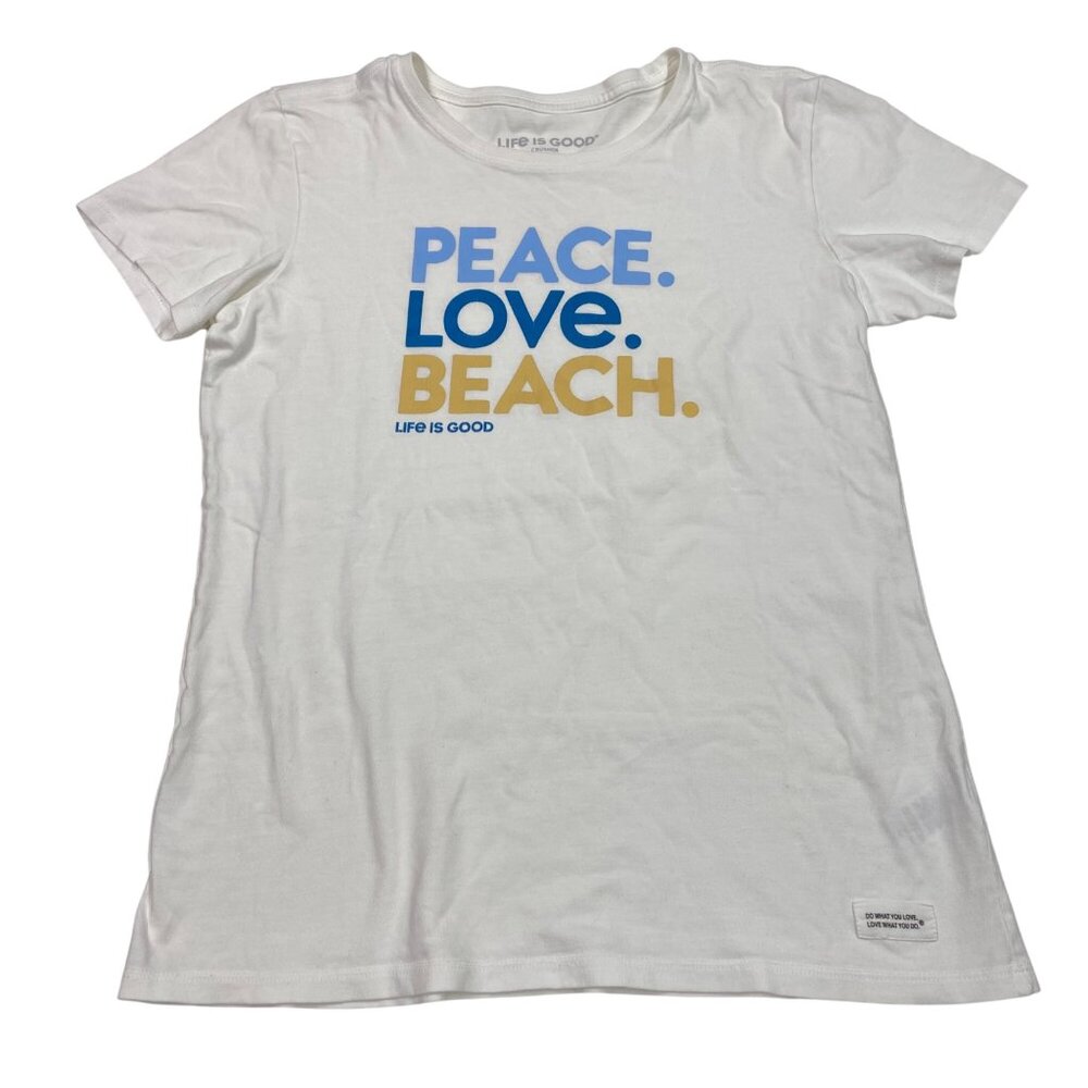 Life Is Good Womens Peace Love Beach White Crusher Tee S Cotton